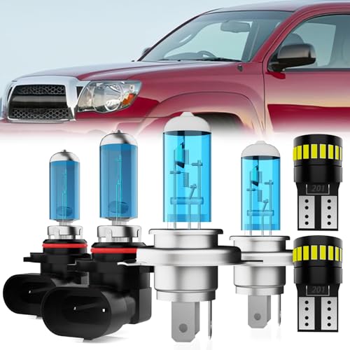 Image of Headlight Bulbs License Plate Lights Fit For Toyota Tacoma 2005-2011, 9003 High Low Beam + 9145 Fog Lights Halogen Light Bulb + License Plate Lights, 6000K White, Pack of 6