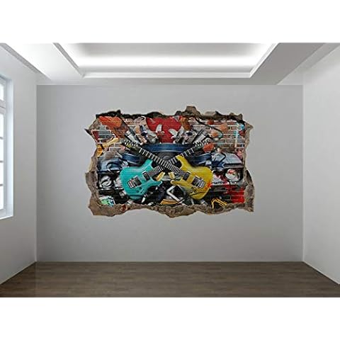 Collage of Music Photo Hole in Wall Sticker Wall Mural (38916455) Guitars (90cm x 60cm) Cover