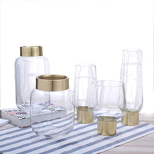 image for cyl home Vases Cylinder Clear Glass Flower Arrangement Vases Brass Gol