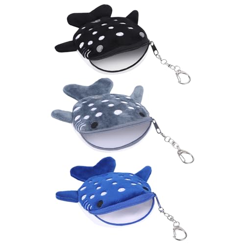 3 PCS Whale Shark Coin Purse, Kawaii Whale Wallet Zipper Shark Wallet, Small Embroidered Fish Marine Animal Coin Purse for Women for Keychain, Holds Coins, Lipstick, Keys