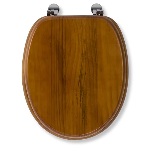 Croydex Antique Solid Pine Toilet Seat - Ergonomically Shaped for Comfort, Adjustable Hinges 110-200mm, Chrome Plated Fixings, All Fittings Included, 48x38x7cm, Easy to Install Wooden Toilet Seat