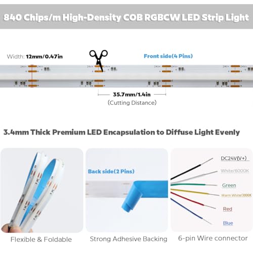 Tira LED RGBCCT 24V DC Alta Densidad 16.4 Pies IP20 miniatura 2