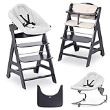 Set complet dès la naissance : Chaise haute bebe incluant arceau, coussin, tablette repas et harnais pour permettre à bébé de participer à table dès ses premiers mois