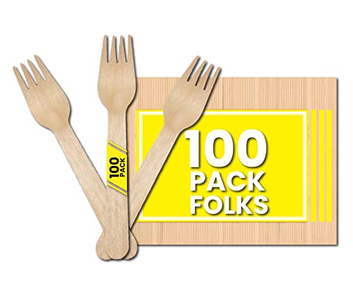 Zuvo Disposable Wooden Forks 100 Pack | Eco-Friendly Biodegradable Birchwood Cutlery | Sturdy Compostable Forks for Parties Picnics & Catering