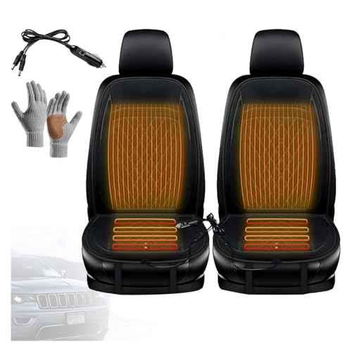 カーシート ヒーター 12V/24V シガーソケット、重力感応で自動起動・停止、【10S急速加熱】, 車用シートヒーター で快適な暖かさを提供、手袋 防寒付属 汎用シートカバー 取付簡単 幅広い車種に対応,黒-運転席+助手席
