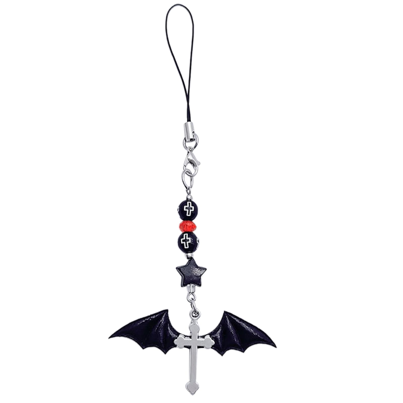 oringnat Pendant Phone Charm Halloween Gothic Punk Bat Wing Phone Chain Strap Lanyard Handmade Bowknot Heart Keychain