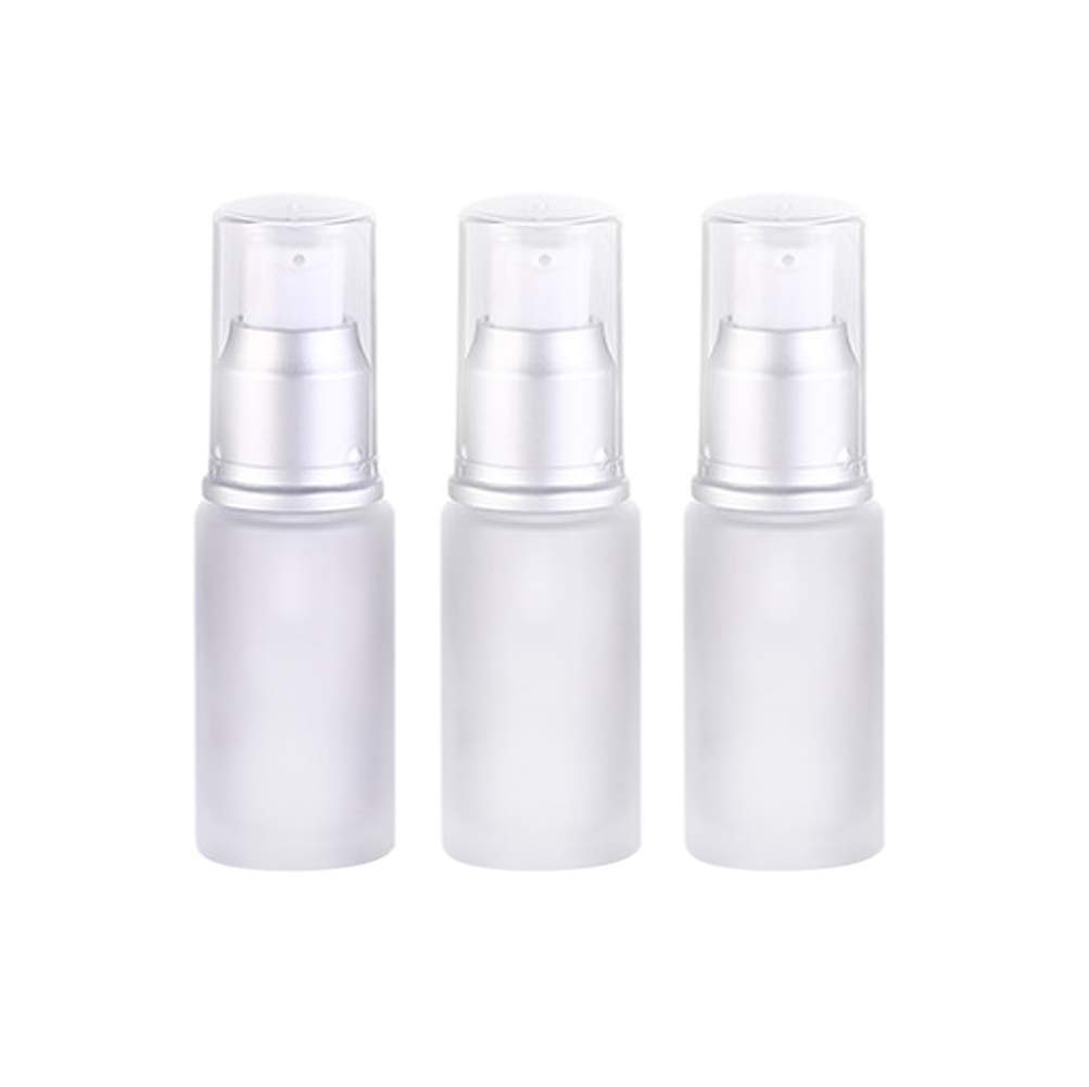 3Pcs 15ML 0.5OZ Refillable Upscale Translucent Frosted Glass Travel Lotion Pump Bottle Dispense Empty Toiletry Travel Bottles Cosmetic Container Jar Vial for Cream Cosmetic Foundation etc : Beauty & Personal Care