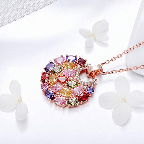 Crystal Colorized Cubic Zirconia Laminated Flower Pendant Necklace with 17.32+1.96 in Extender Chain for Women | Necklace extender | Crystal Necklace | Flower Necklace |Silver Multi Color Necklace2