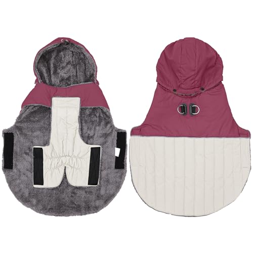 Image of JoyDaog Detachable Hooded Dog Coat with Harness for Small Dogs,Red XS | Warm Fleece Lined Puppy Jacket for Winter Cold Weather,Snowsuit with 2 D-Rings Easy for Daily Walk