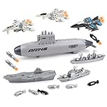 deAO Army Toys, Aircraft Carrier Toy Military Submarine Naval Ship Play Set with Planes Army Toy Battleship for Kids Boys Girls