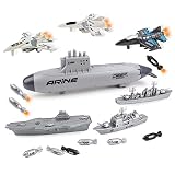 deAO Aircraft Carrier Toy Submarine Toys with Battleship Planes Naval Ship