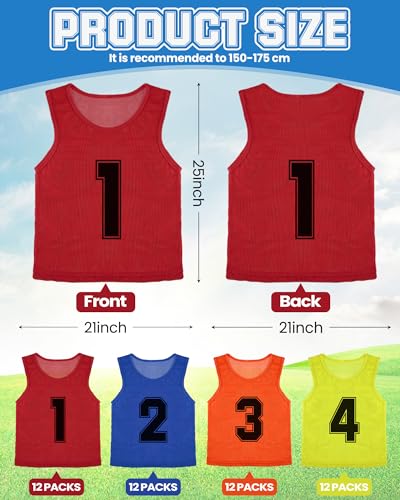 Suhine 48 Pcs Pinnies for Sports Double Soccer Penny Soccer Pinnies Scrimmage Vests Mesh Basketball Team Practice Jersey (Basic Style,Adult Size)