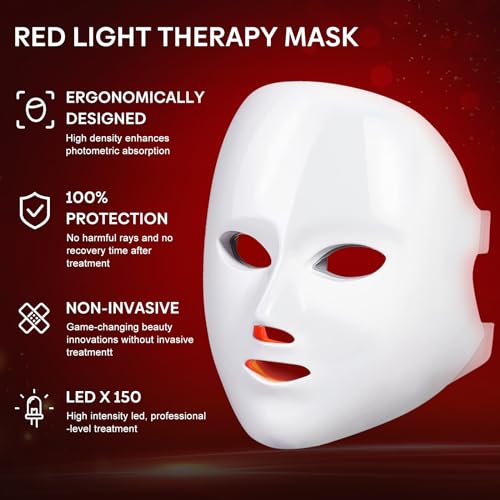 ZENG Led Face Mask Light Therapy 7 Color Facial Mask Red Blue Light Therapy For Whiten Face Skin Care, White