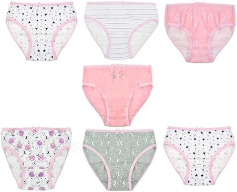 Thingimijigs 7 Pairs Girls' Moon and Stars Print Knickers Briefs Underwear, Multicolour, 7-8 Years