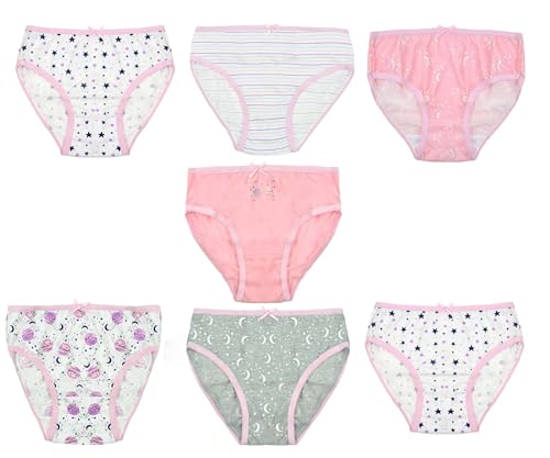 Thingimijigs 7 Pairs Girls' Cotton Blend Jersey Knickers Briefs Underwear - Moon and Stars - 5-6 Years Multicolour