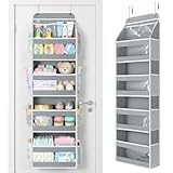 Yecaye 5 Tier 1Pc Over the Door Organizer, Stuffed Animal Storage with Clear PVC Windows, Door Organizer Hanging for Bedroom Nursery Closet Dorm Room Laundry Pantry Bathroom, Grey