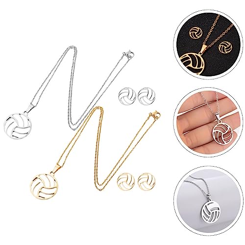 LIFKOME 2 Conjuntos De Colares De Vôlei Brincos De Pino Conjunto De Joias De Aço Inoxidável Colar Es