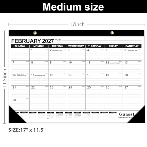 GuassLee Desk Calendar 2026-2027 - 19 Months Academic Calendar 17" × 11.5" Desktop Calendar from Jun. 2026 to Dec. 2027 with Julian Date for Home School Office Desk Top Organizing
