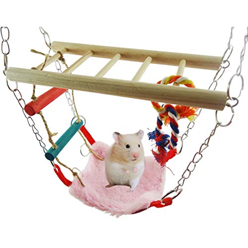 Aisennek Parrot Swing Échelle, Cage d'oiseau Pet Hammock Swing Échelles Jouet en Bois Hamac Chaud Hamac de Coton Chevaliers Escalier Jouet pour Oiseau Parrot Macaw Cage Accessoires Cover
