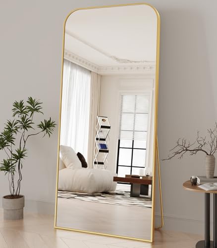 Image of Koonmi Full Length Mirror, 71 inchx30 inch Mirror Full Length with Stand, Gold Domed Top Square-Edged Floor Mirror with Aluminum Alloy Frame for Bedroom Living Room
