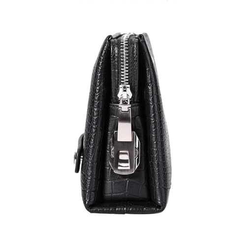 Top Layer Cowhide Men's Clutch Bag, Large Capacity, Combination Lock, Alligator Texture Embosser, Detachable Wrist Strap Leather Clutch Bag.4