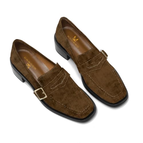 Image of MOOMMO Women Chunky Heel Penny Loafers Square Toe Buckle Slip On Comfort | Office Ladies Loafer Pumps 2 inch Stacked Block Heel Dress Loafers Oxfords Walking Dress Shoes Casual Size 4-11 M US