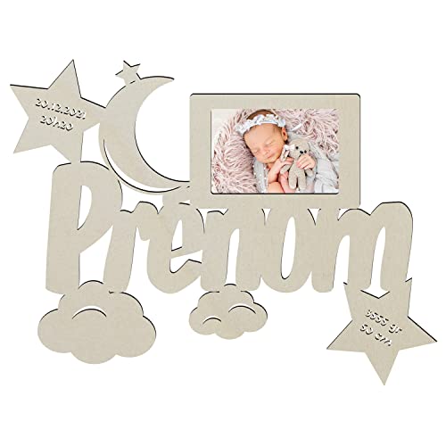 Cadre photo de bébé Cadeau de naissance ou de baptême pour fille ou garçon personnalisé avec prénom en bois Cover