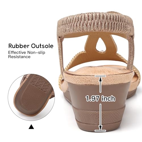 SHIBEVER Women's Dressy Wedge Sandals – Comfortable Low Heel Champagne Style angle 5