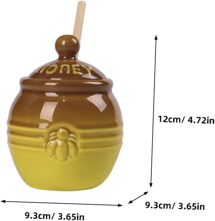 2 Set Ceramic Honey Pot with Lid and Wooden Dipper Stick Vintage Honey Jar Container for Kitchen Storage and Decorative Use Versatile Food-safe for Home