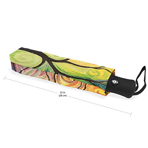 Wamika Rainbow Tree Of Life Auto Umbrella Open Close Oil Painting Art Anti-Uv Umbrellas Compact Windproof Lightweight Parasol Umbrella For Travel Car School Sun & Rain #TOP4