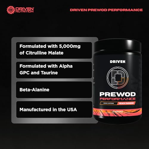 Image of Driven Nutrition PREWOD Energy Drink Powder, 25 Servings - Pre-Workout Supplement with Boosts Energy, Focus, Strength, & Endurance for High-Intensity Training (Peach Paradise)