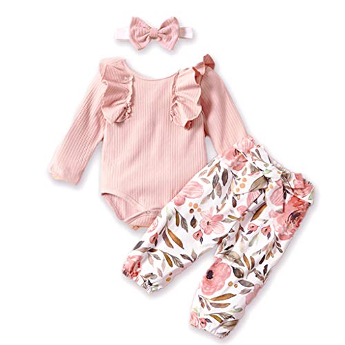 Newborn Baby Girl Outfits 0-3 Months Infant Romper Ruffle Onsies Floral Pants Cute Toddler Clothes for Girls