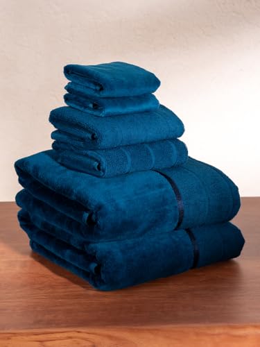 Image of DAMENSCH 100% Cotton Towels, Super Soft Towels Set, Ultra Absorbent Towel for Women, Quick Dry Face Towel for Men, Long Lasting Colours Bath, Hand and Face Towels-Nightfall Blue II