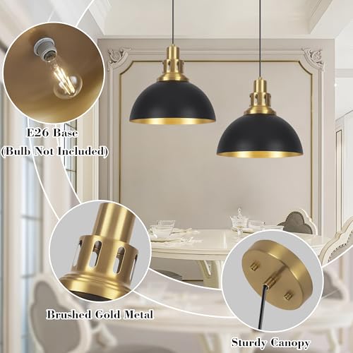 Pavloatu Black Farmhouse Dome Pendant Lights, Vintage Industrial Pendant Light Fixtures, Height Adjustable Pendant Lighting for Kitchen Island, Dining Room Foyer Entryway Bedroom 2-Pack by Pavloatu - Used condition - Image 3