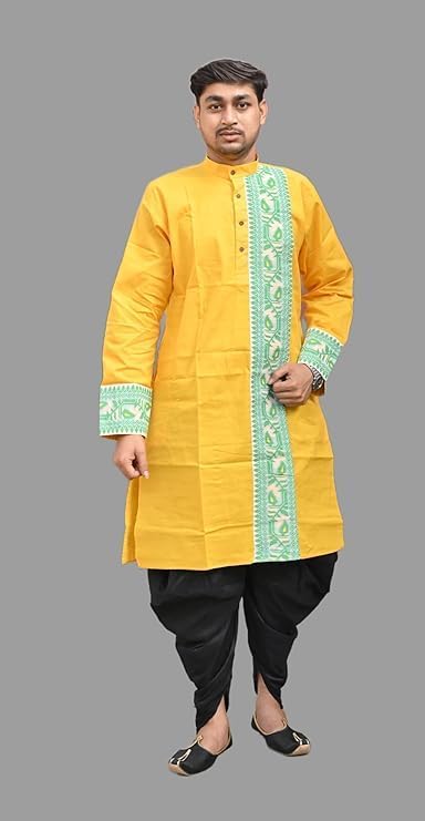 NEEDLE GO TRADITIONAL Men's Pure Cotton Jamdani Kurta, Full Sleeves, for Weddings, Parties, Poojas, Festivals