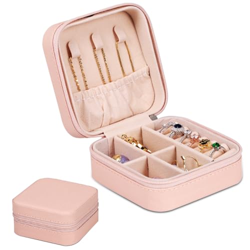 Widisun Jewellery Box Organiser Pink Travel Jewellery Box Jewelry Organiser Storage Travel Jewellery Organiser Portable Jewellery Case Faux Leather Travel Jewelry Case with Zippers
