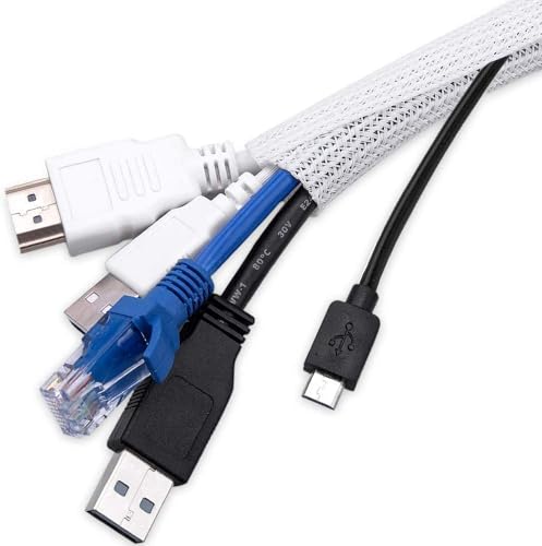 Image of AGPTEK Cable Sleeve, 25ft - 4 /5 inch Cable Management Desk Cord Cover Organizer Wire Hider for Home Office Computer TV Wire Loom Tubing Pet Proof Cord Protector from Cat Dog Chewing, White