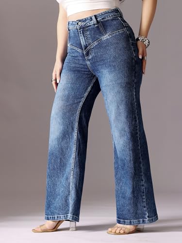 Image of Miss Chase A+ Women's High Rise Regular-Length Stretchable Denim Wide-Leg Shaping Jeans