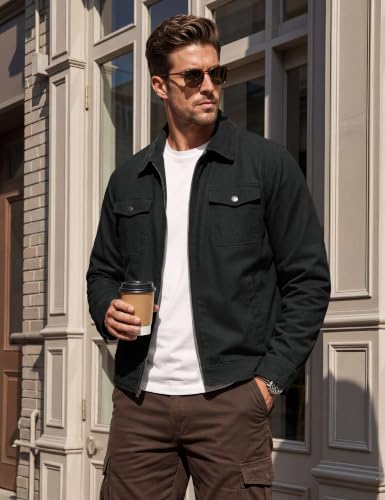 Image of TACVASEN Men's Casual Quilted Cotton Jacket Cargo Corduroy Collar Jacket Work Shacket with 5 Pockets for Fall and Winter