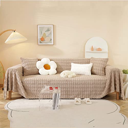 KNVSS Colcha Multiusos Sofa, Funda de Sofá, Comoda Suave Cubresofa Cubrecama Manta Cubrecama Decorativa para Sofá Cama, Manta de Tiro de sofá de Color sólido (Color Café,180x360cm)