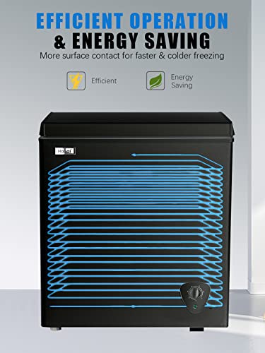 Chest Freezer Freestanding Deep Freezer 5.0 Cu Ft With Storage Basket And Adjustable Feet Top Open Door Small Compact Freezer Adjustable Thermostats For Garage Dorm Kitchen Office Business, Black #TOP2