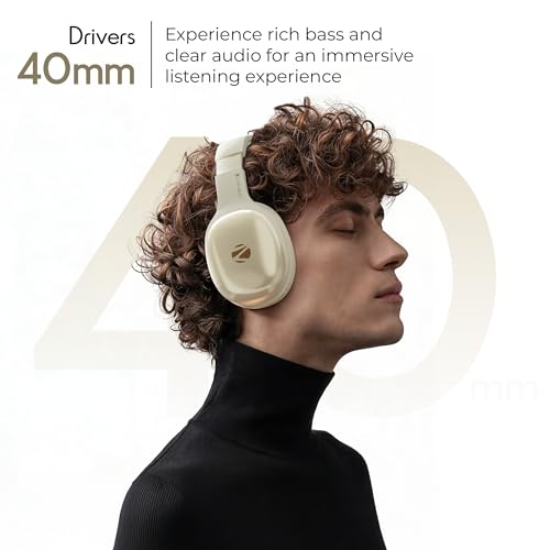 Image of Zebronics Thunder Pro (2026 Upgrade) Wireless Headphones, BT v6.0, Up to 60h Playback, Dual Pairing, 40mm Drivers, ENC, Gaming Mode, Deep Bass, AUX & microSD, Rapid Charging (Beige)