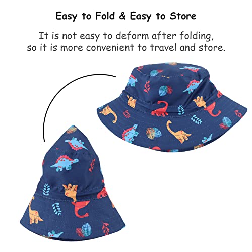 Dionsaur Baby Sun Hat Summer Toddler Boys Bucket Hats Upf50 Kids Beach Hats Sun Protection Cap For Boys 0-4 Years (Navy Colorful Dinosaur, 46) #TOP4