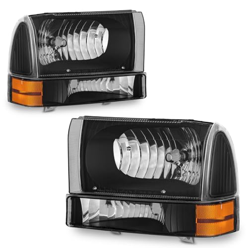 Vizotae Headlights Assembly for 1999-2004 Ford F250 F350 F450 F550/2000-2004 Ford Excursion Super Duty with Bumper Signal Corner Light, High/Low Beam W/Bulbs - NOT FOR SEALED BEAM MODELS by Vizotae - Used condition - US$88.25