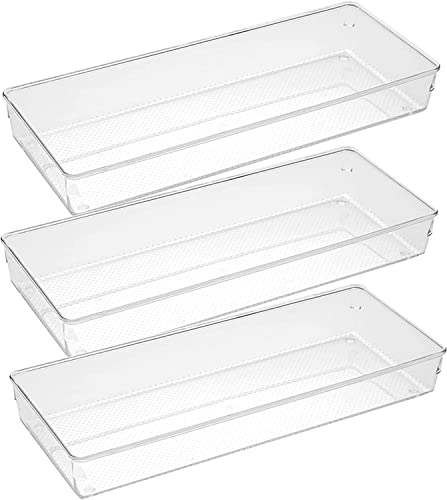 Image of Snazzy 3 Pack Clear Plastic Drawer Organizer Tray Cutlery Utensil Makeups Drawer Organizers 15 inch X 6 inch