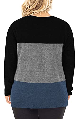 Image of DOLNINE Womens Plus Size Knotted Tops Long Sleeve Tee Shirts Loose Casual Blouse