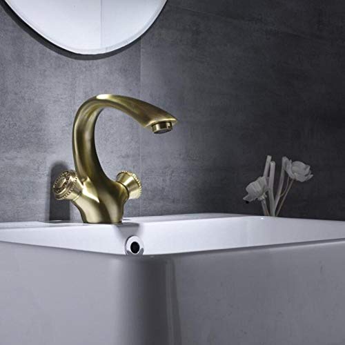 CZOOR Grifos de lavabo Mezclador de fregadero de baño retro negro Montado en cubierta Grifo de baño de doble orificio Grifo de baño de latón Grifo caliente y frío de latón - Cobre Cover