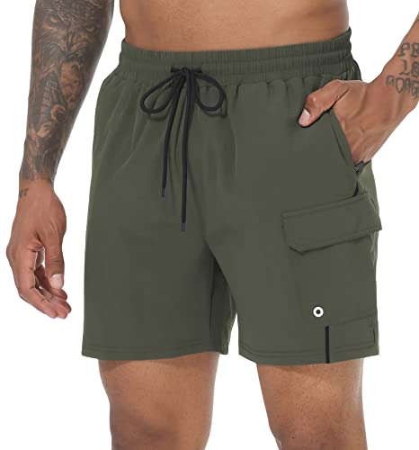 Tyhengta Mens Swim Trunks Quick Dry Board Shorts With Zipper Pockets And Mesh Lining Armygreen 32 #TOP27