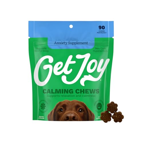 Get Joy Calming Chews Anxiety Supplement for Dogs, Vet Recommended Soft Daily Relaxation & Stress Relief Support with Valerian Root & Chamomile, Made in USA - 90 Count