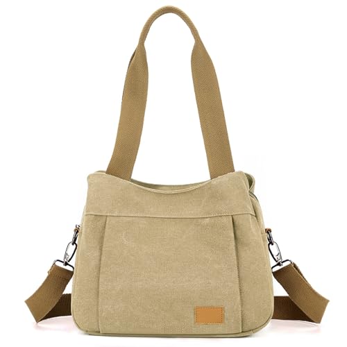 Bolso pequeño de lona para mujer estilo tote multi-bolsillos